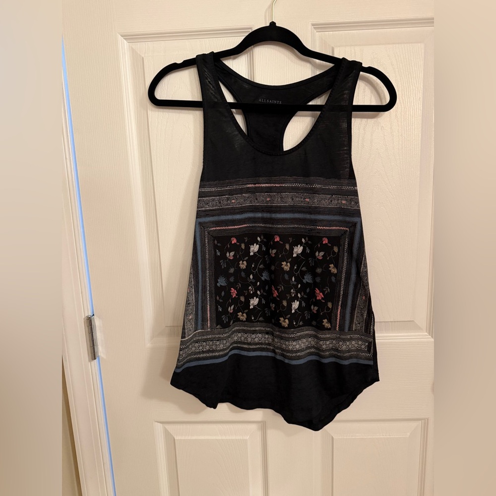 All Saints Black Floral Tank Top